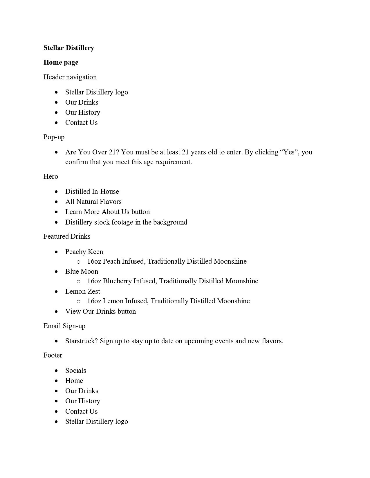 content document for the home page